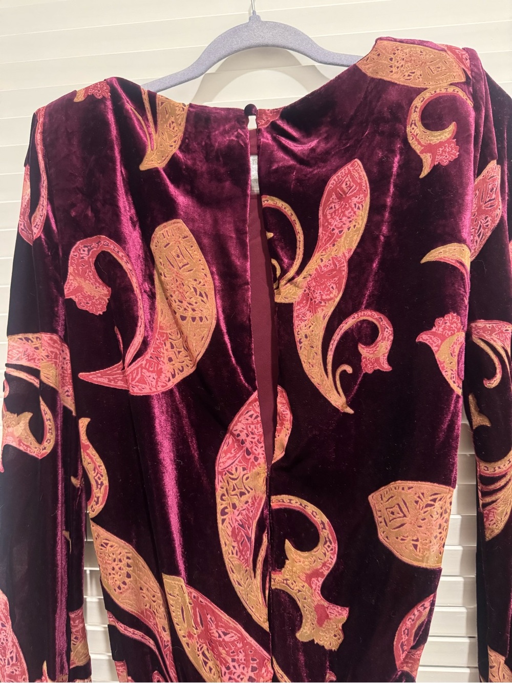 Retrofete Burgundy Velvet Paisley Tie-Waist Long Sleeve Dress - Picture 12 of 12